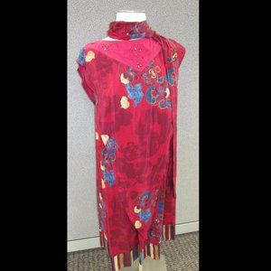 JENNY Vintage Floral Silk Dress W/ Scarf  Size 40/6